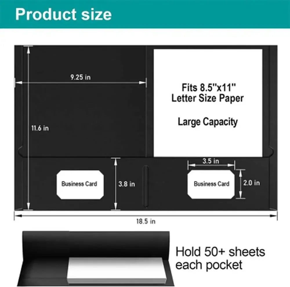 2 Pocket Folders 50 Pack Black Paper File Folders with Pockets for Office School